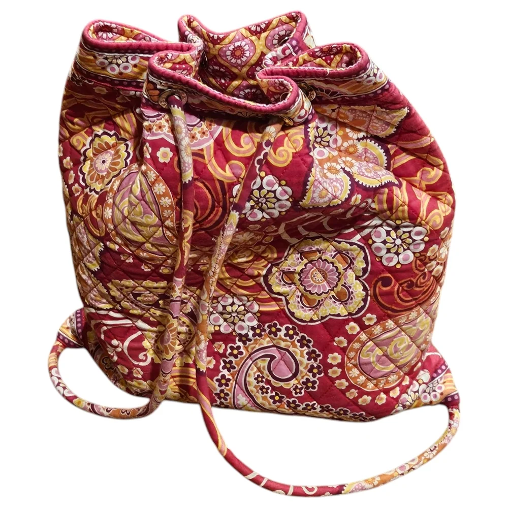 Vera Bradley Drawstring Backpack Cinch Tote Raspberry Fizz Pink Red Paisley 2008
